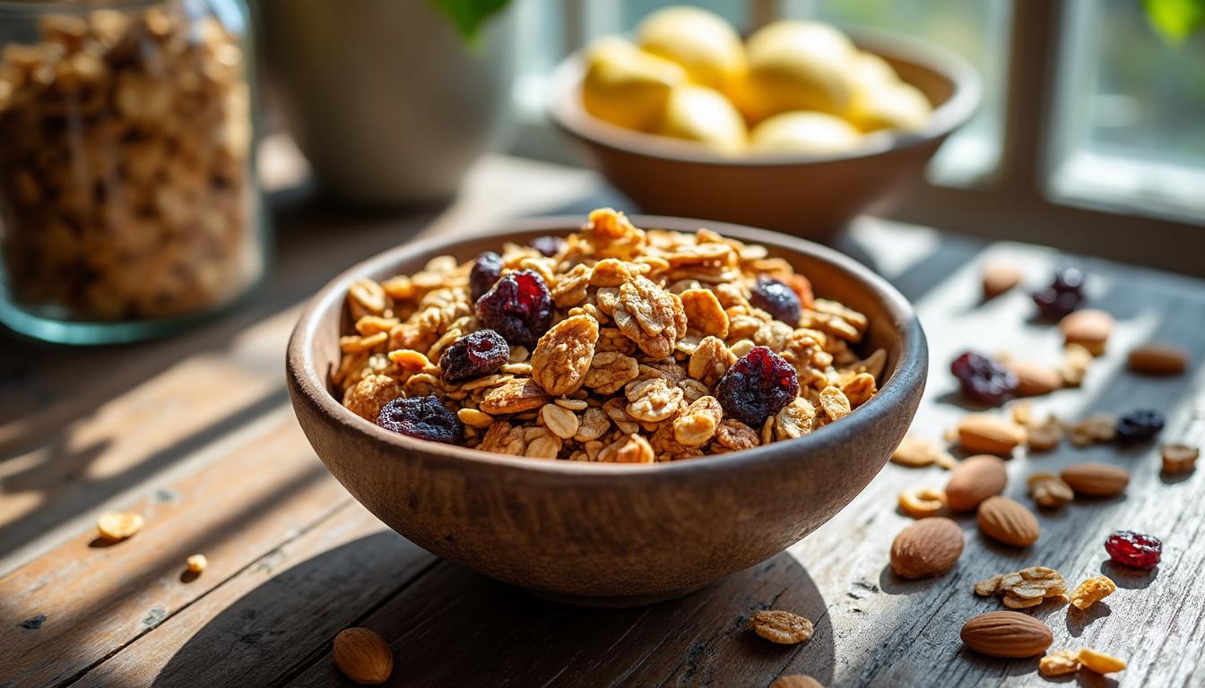découvrez le nombre de calories et la composition nutritionnelle du granola : valeurs énergétiques, apports en fibres, sucres, lipides et conseils pour une consommation équilibrée.