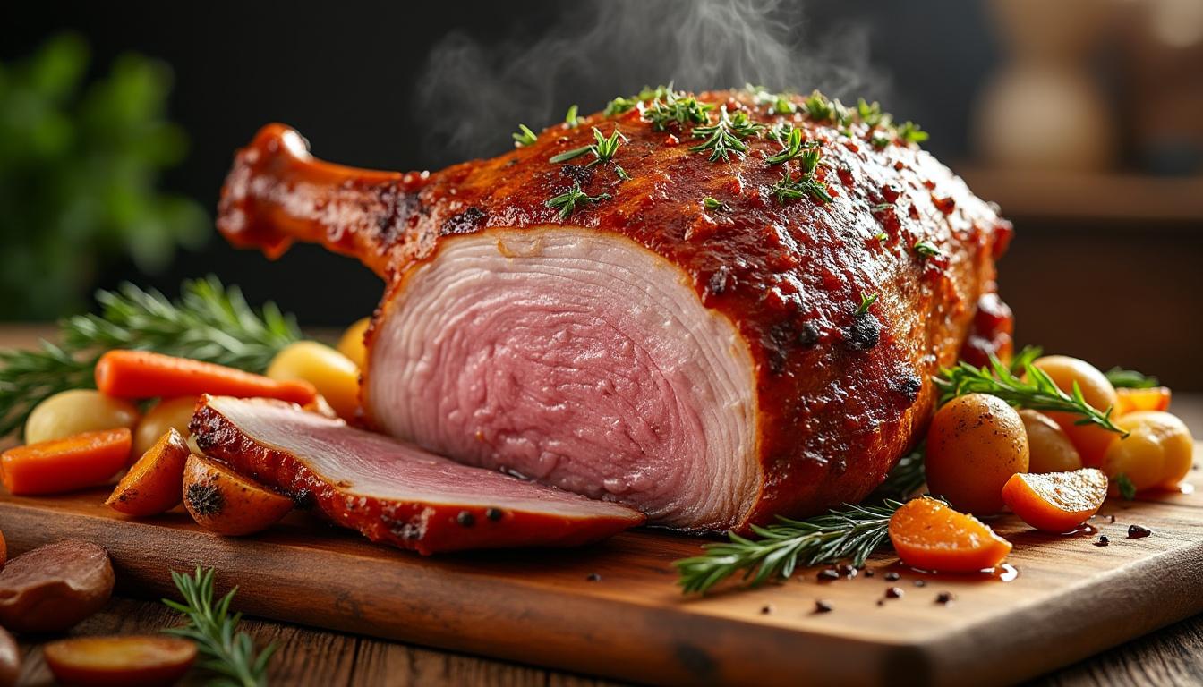 découvrez la recette du jarret de porc au four, une cuisson lente qui rend la viande incroyablement tendre et savoureuse. parfaite pour un repas gourmand et réconfortant.