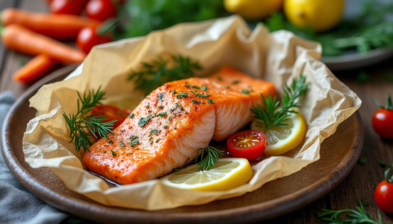 découvrez le secret d'une cuisson tendre et savoureuse avec notre recette de saumon en papillote au four, simple et rapide à préparer.