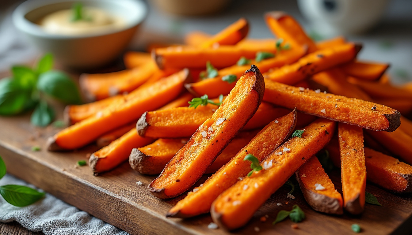 découvrez comment préparer des frites de patate douce croustillantes au four, sans friture, grâce à une astuce simple pour des bâtonnets dorés et savoureux.