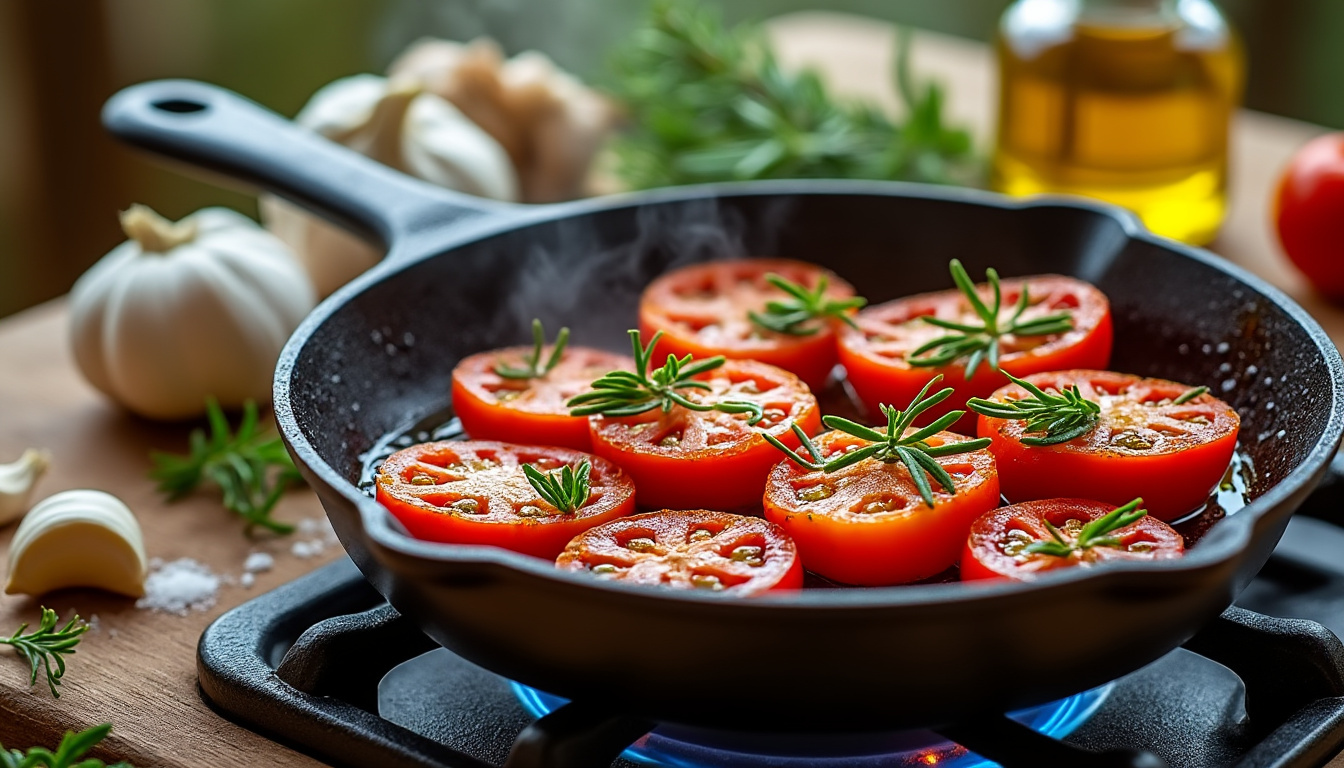 découvrez la recette simple et savoureuse des tomates provençales à la poêle, parfaite pour sublimer vos plats d'été avec des saveurs méditerranéennes authentiques.
