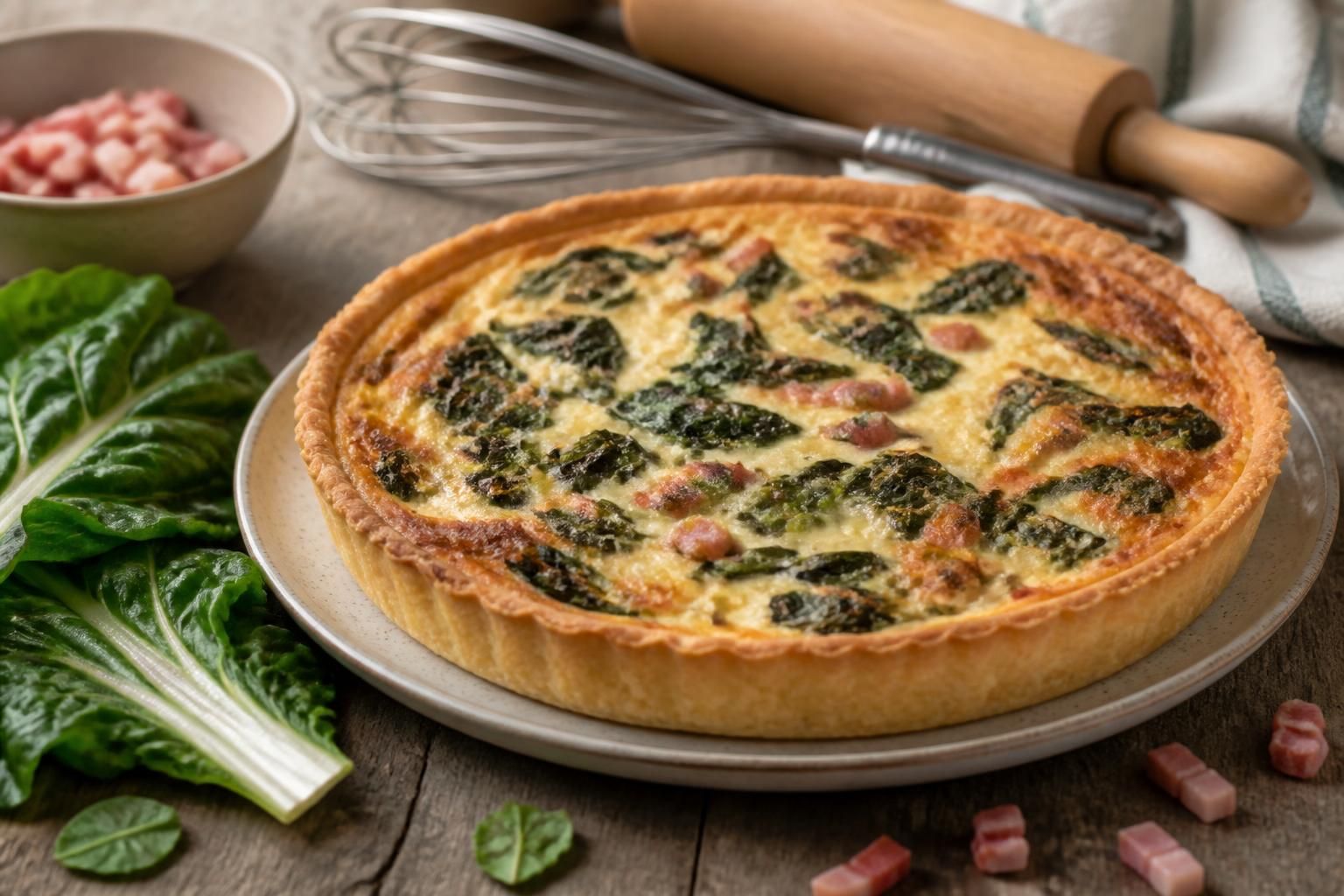 découvrez notre recette savoureuse et simple de quiche aux blettes et lardons, idéale pour un repas délicieux et facile à préparer.