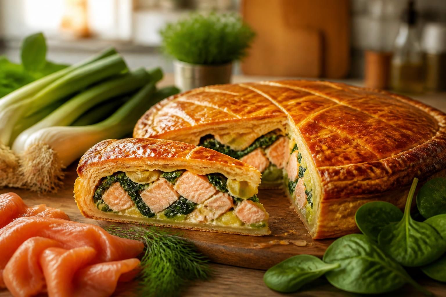 découvrez nos recettes rapides et faciles de tourte au saumon, accompagnées de poireaux, d'épinards ou de saumon fumé, pour un repas savoureux et gourmand.