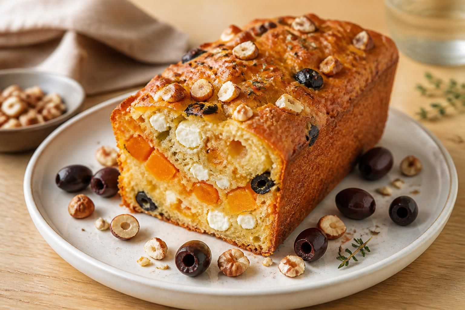 découvrez notre recette de cake butternut feta, agrémentée de noix, noisettes et olives, pour un savoureux mélange de saveurs automnales à déguster en toute simplicité.