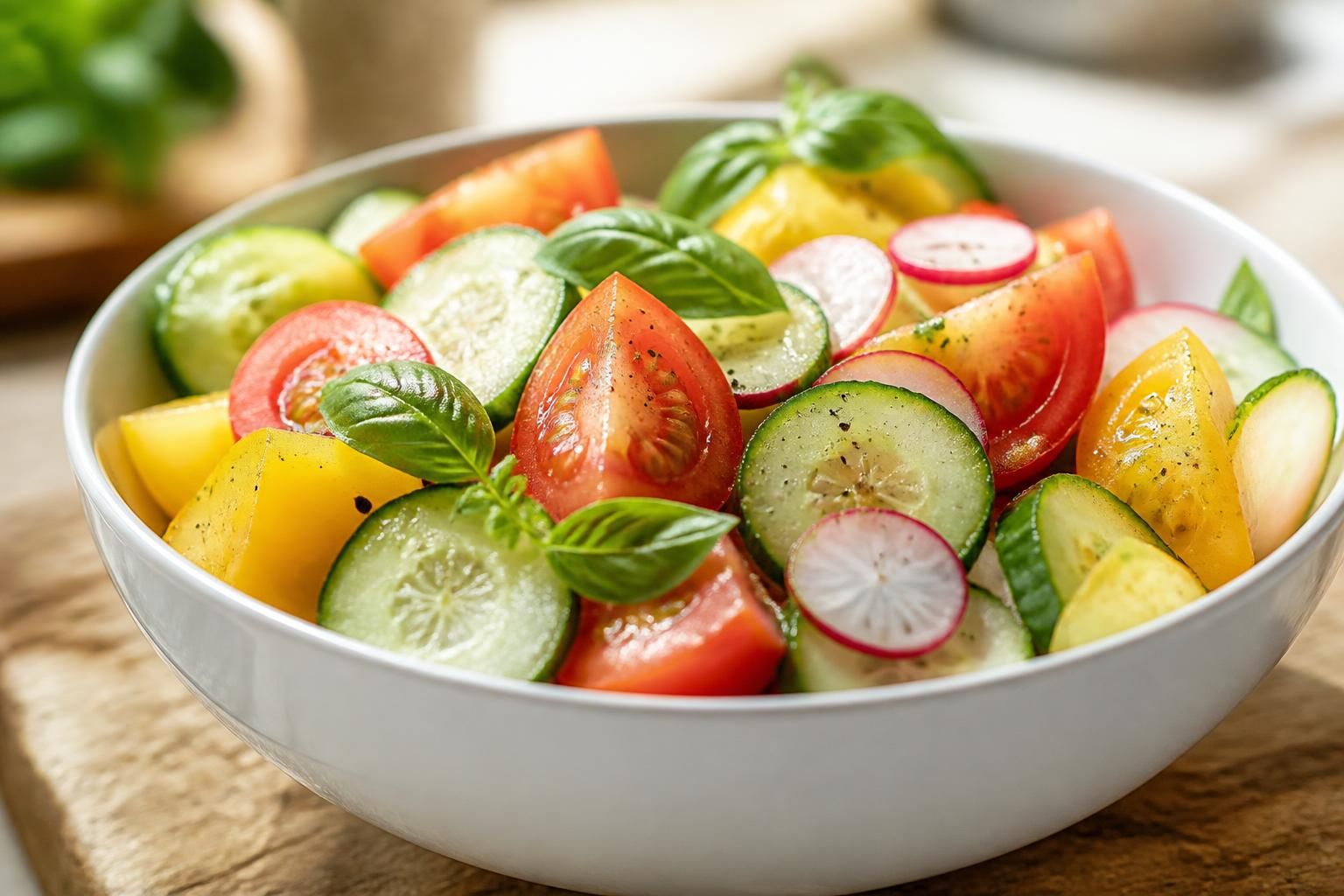 découvrez des idées fraîches et colorées de crudités pour salade d'été avec du concombre croquant et des tomates juteuses, parfaites pour des repas légers et savoureux.