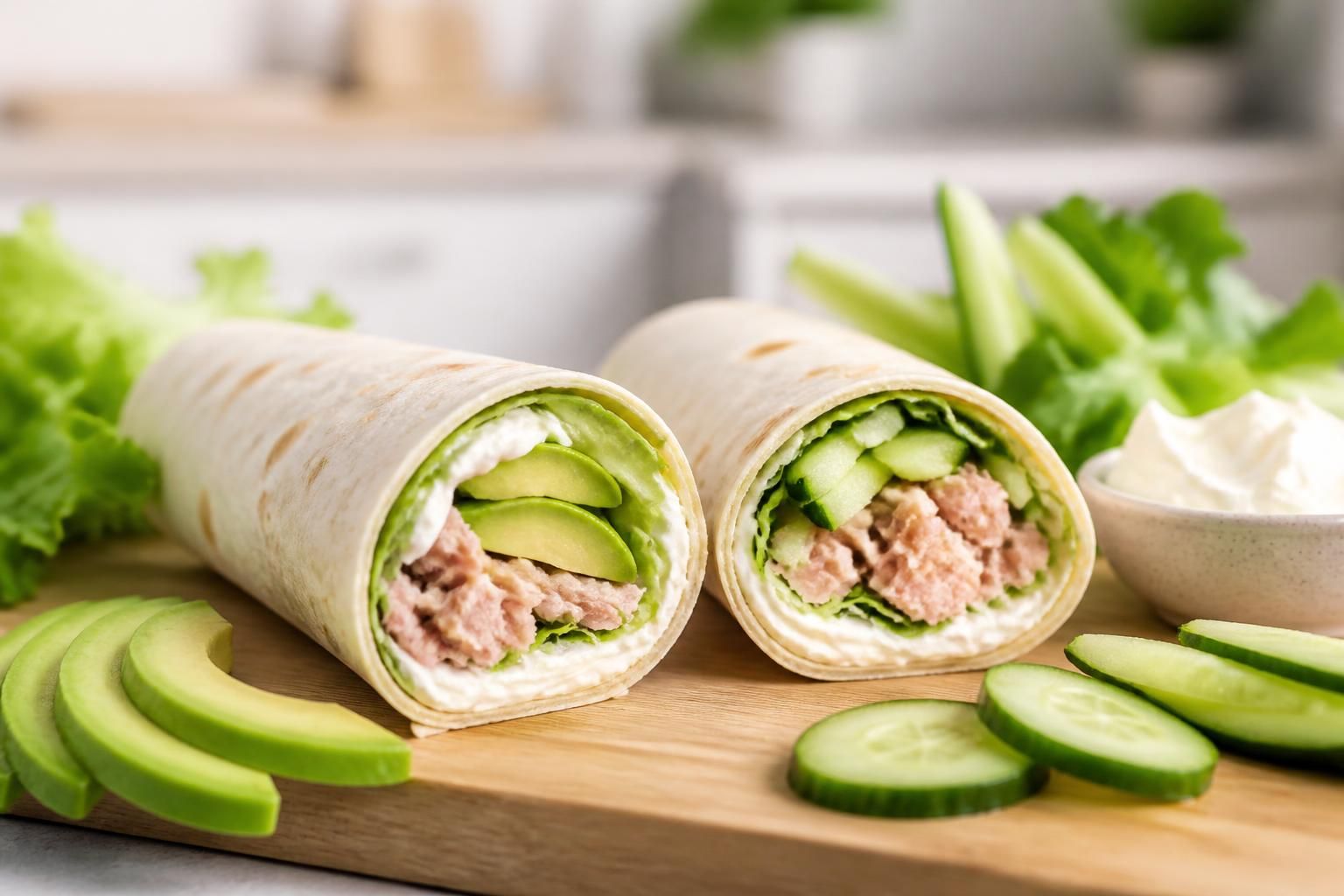 découvrez des recettes simples et savoureuses de wrap au thon et st moret, accompagnées d'avocat ou de concombre pour un repas frais et gourmand.
